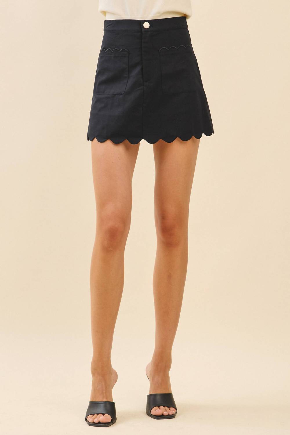 Tcec - High Waisted Scalloped Hem Detail Mini Skirt