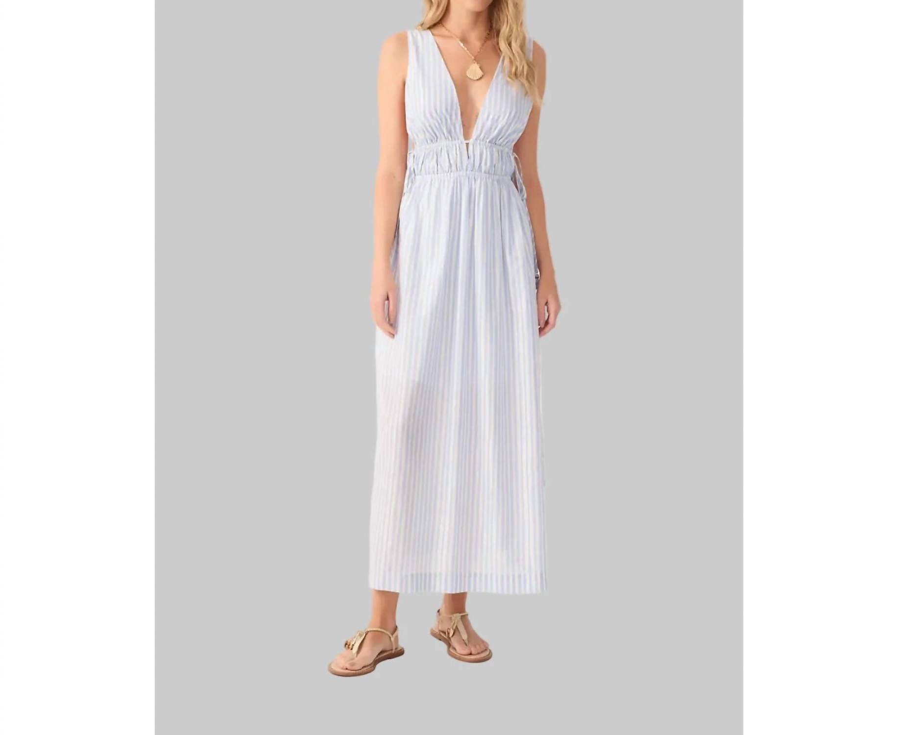 Dress To - Lurex Stripe V-neck Cotton Maxi Dress