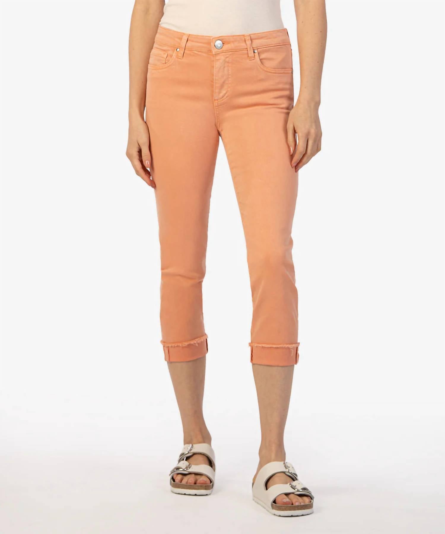 KUT FROM THE KLOTH Amy Crop Mid Rise Straight Leg Jeans in cantaloupe - women's jeans