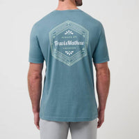 TravisMathew Maximum Stay Short Sleeve Tee in captains blue - men's t-shirt - detail view