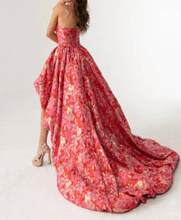 Rachel Allan - Jacquard Print High Low Gown