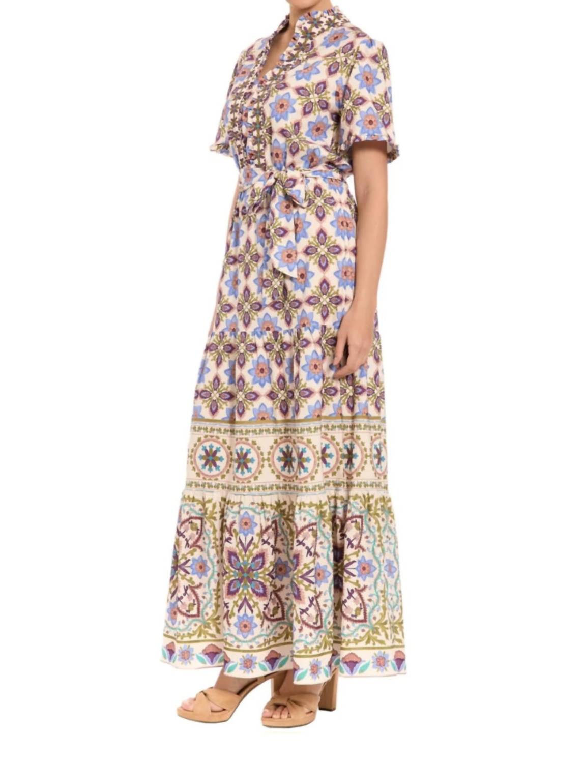 London Times - Geometric Tile Print Maxi Dress