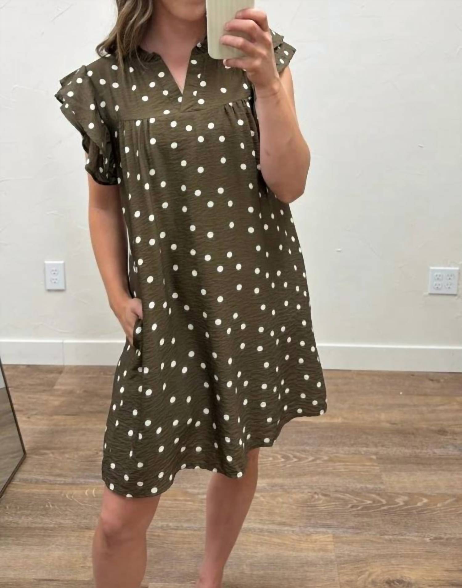 She + Sky - Ruffle Sleeve Polka Dot Mini Dress