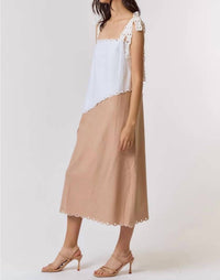 Lalavon - Scalloped Colorblock Midi Dress