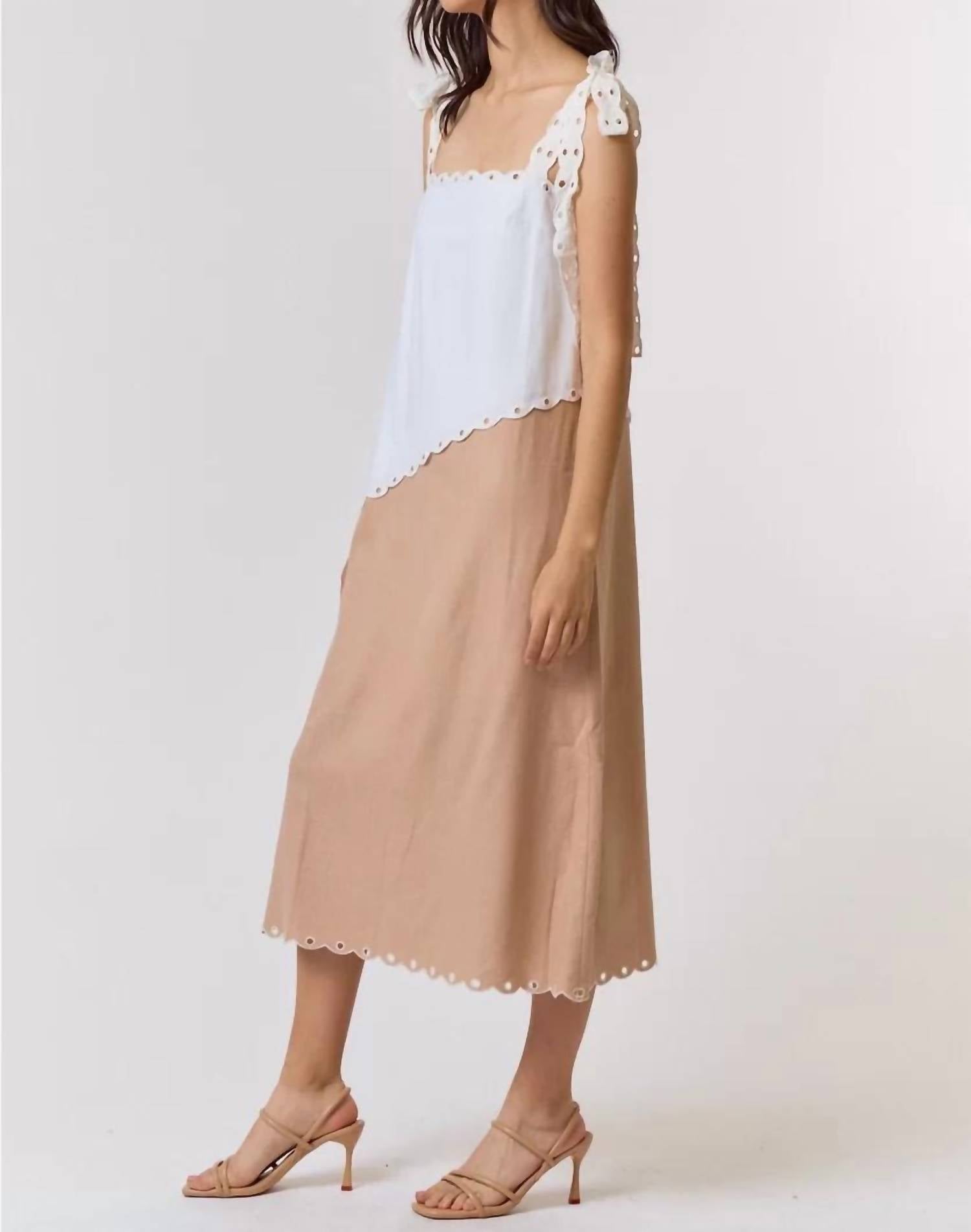 Lalavon - Scalloped Colorblock Midi Dress