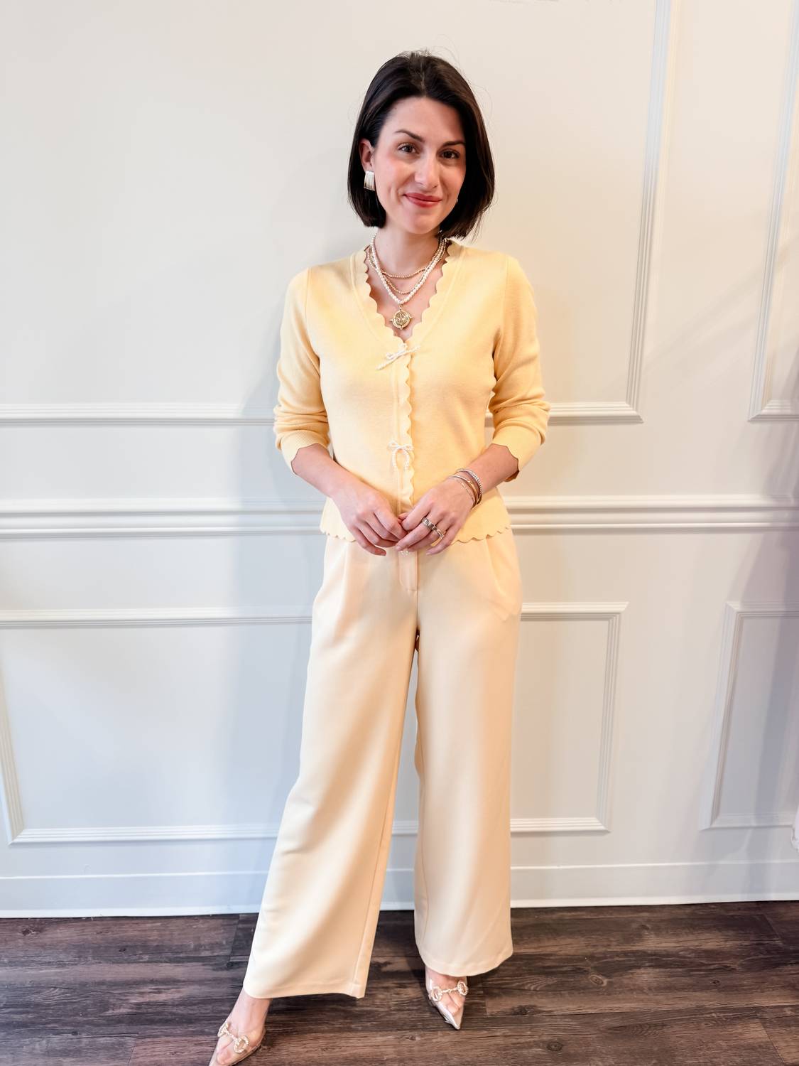 SKIES ARE BLUE Golden Hour Wide Leg Pant in buttery yellow - women's pants - alternate view