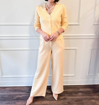 SKIES ARE BLUE Golden Hour Wide Leg Pant in buttery yellow - women's pants - detail view