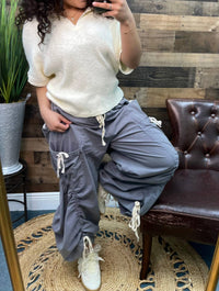 Blue Velvet - Women's Tape Elastic Waist Jogger Parachute Pants