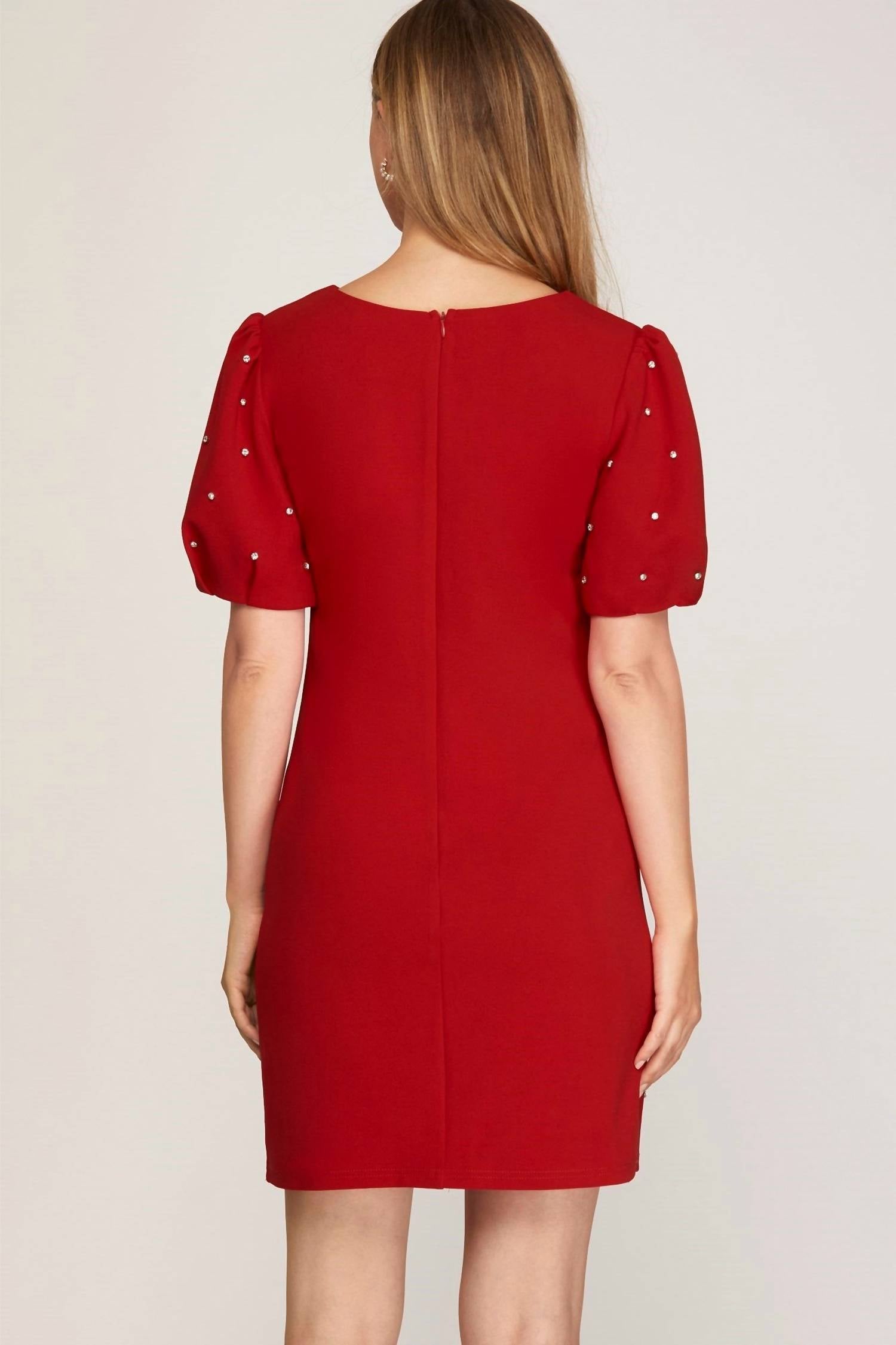 She + Sky - Scattered Rhinestone Trim Short Dress