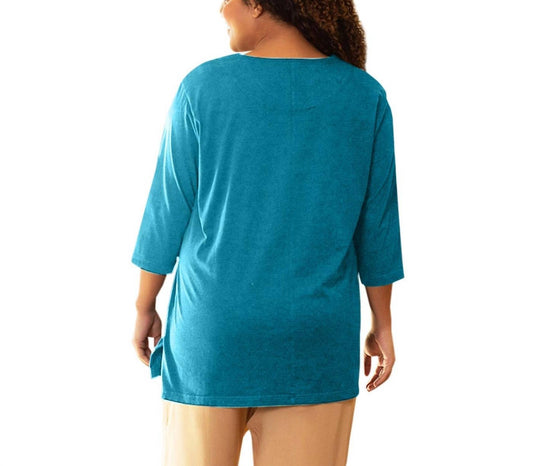 On The Plus Side - Cotton 3/4 Sleeve U-Neck Tee - Plus