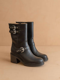 OASIS SOCIETY Women's Rider Mid-calf Moto Boot in black - women's shoe - detail view