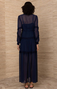 HALE BOB Meghan Chiffon Solid Maxi Dress in navy - women's dress - detail view