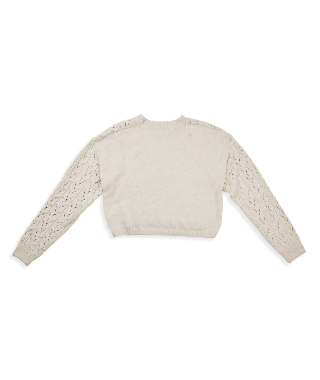 8apart Junior Women's Ada Cable Crew Sweater in tan - women's sweater - detail view