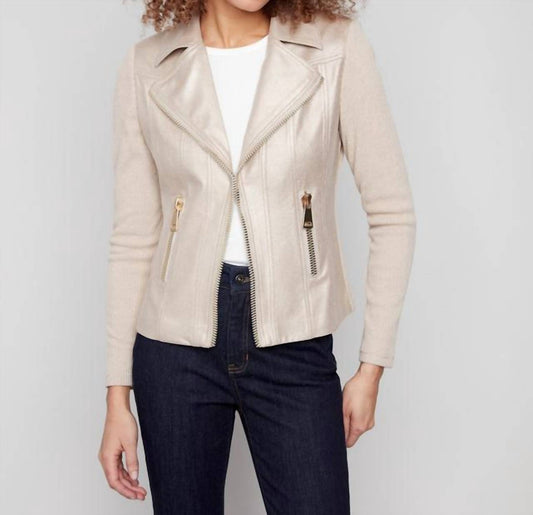 Charlie B - Vintage Metallic Faux Leather Knit Sleeve Jacket