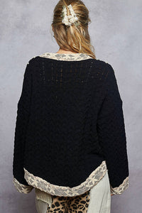 POL Chenille And Pearl Cardigan in black - women's cardigan - alternate view