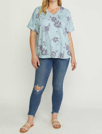 entro Floral V-neck Top - Plus in blue - women's blouse - view 6