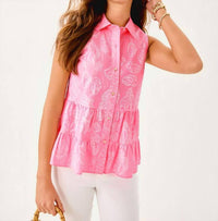 Lilly Pulitzer Breah Sleeveless Button Down in pink - women's shirt - alternate view