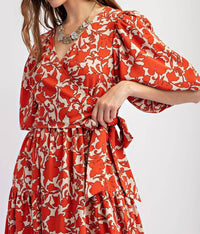 Easel - Floral Printed Sophia Twill Surplus Midi Dress