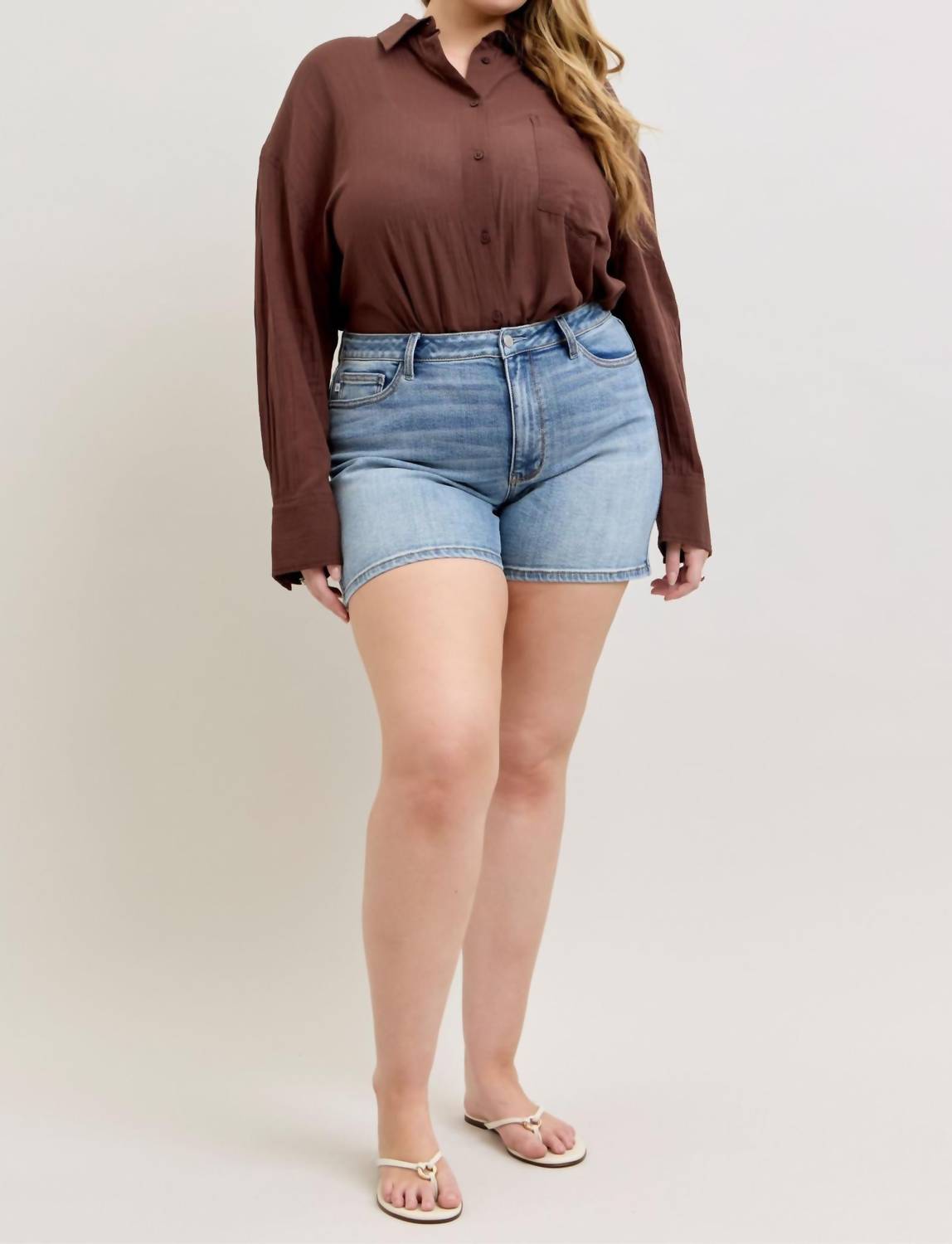 Judy Blue High Waist Slim Denim Short in blue - women's shorts - view 5