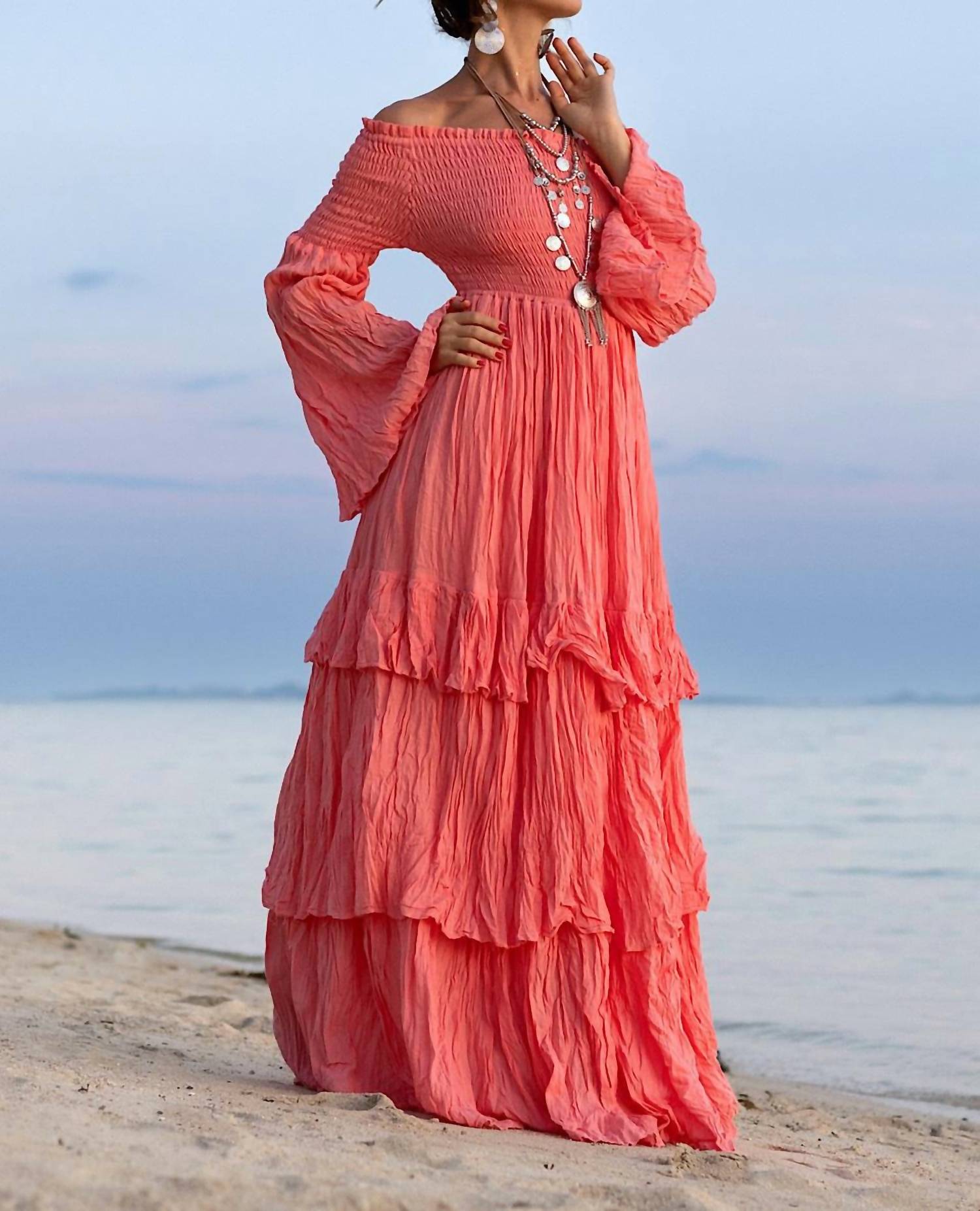 Zinnia Pearl - Women's Sexy Shoulders Maxi Dress