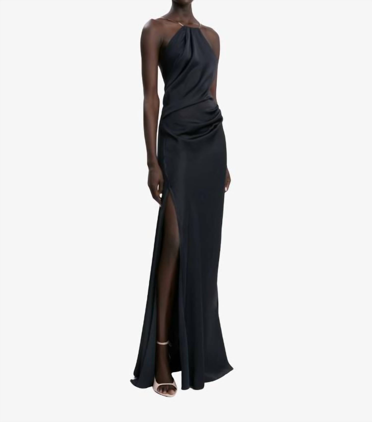 VICTORIA BECKHAM Chain Halter Gown in navy - women's dress - alternate view