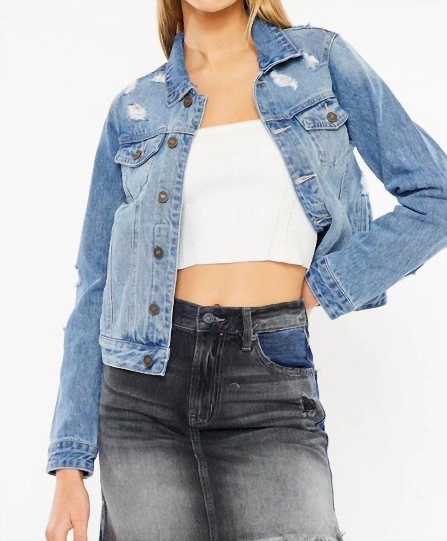 KanCan Classic Trucker Jacket in medium wash - women's jacket
