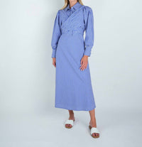 John Abgin - Cotton Striped Criss-Cross Midi Shirt Dress