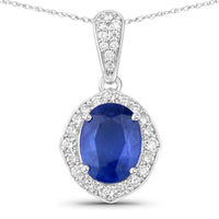 Diana M Jewels Women's Oval Natural Sapphire Pendant Necklace (4.03 Ct) - Statement in 18k white gold - women's jewelry