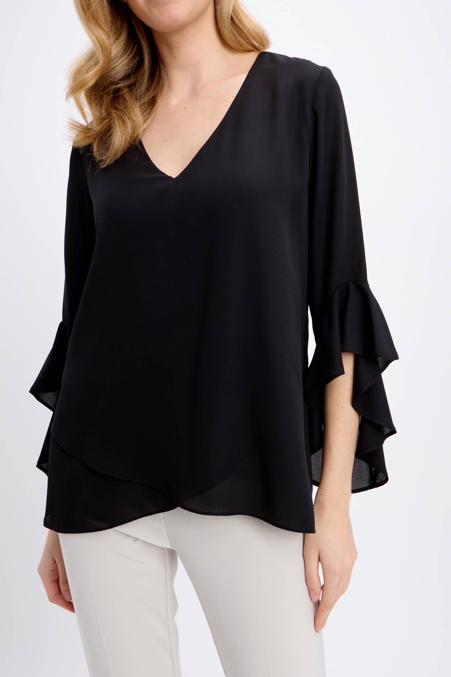 Joseph Ribkoff - V-neck Ruffled Top