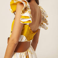 LEAFS SHOULDER RUFFLE DRESS