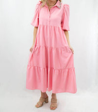 Pretty Follies Jeweled Collar Midi Shirt Dress in pink - women's dress