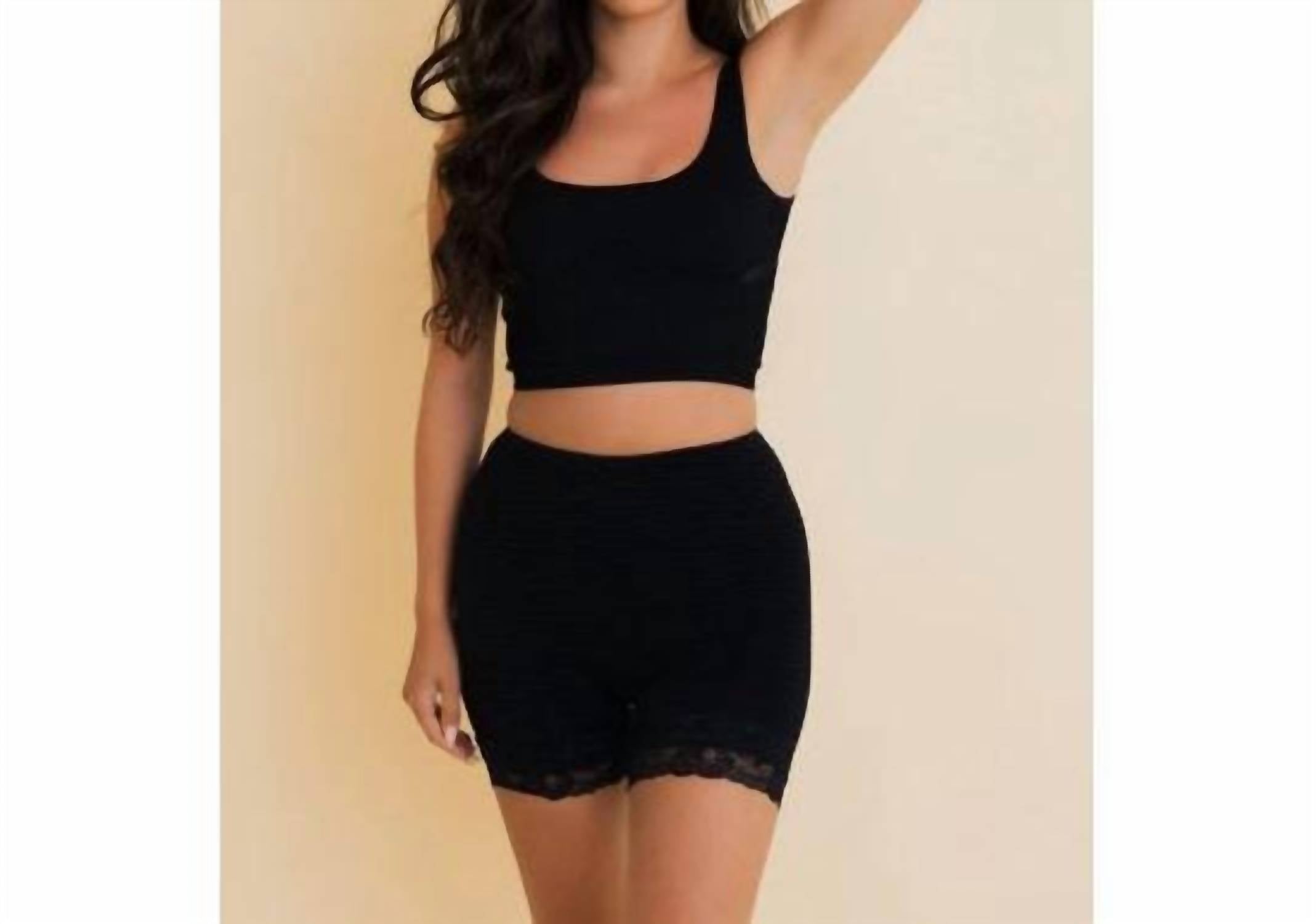 Leto - Smocked Lace Trim Lounge Shorts