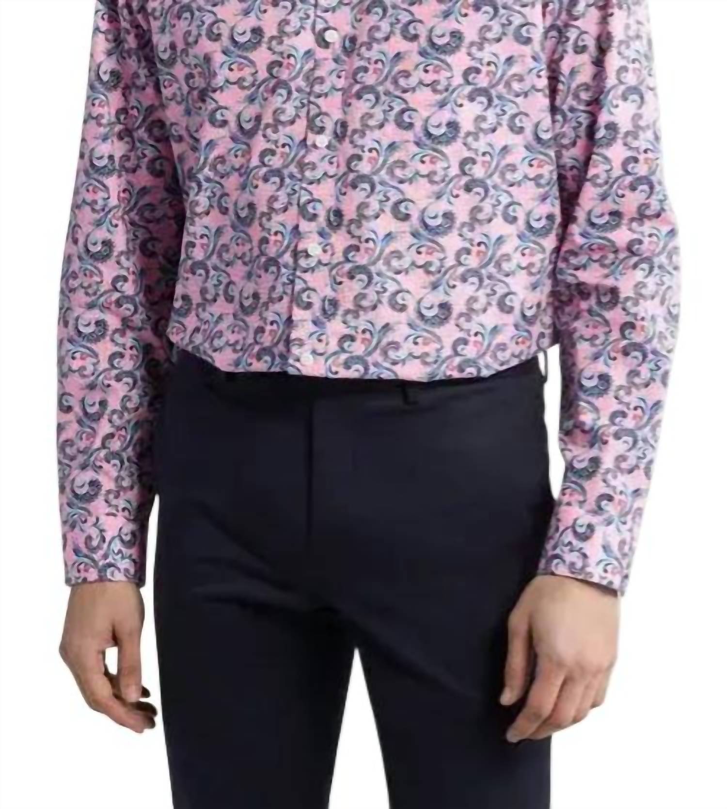JOHNSTON & MURPHY Men's Checkered Paisley Print Woven Shirt in pink - men's shirt