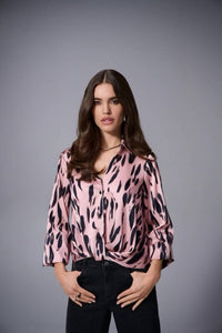 Joseph Ribkoff - Recycled Satin Animal Print Draped Top