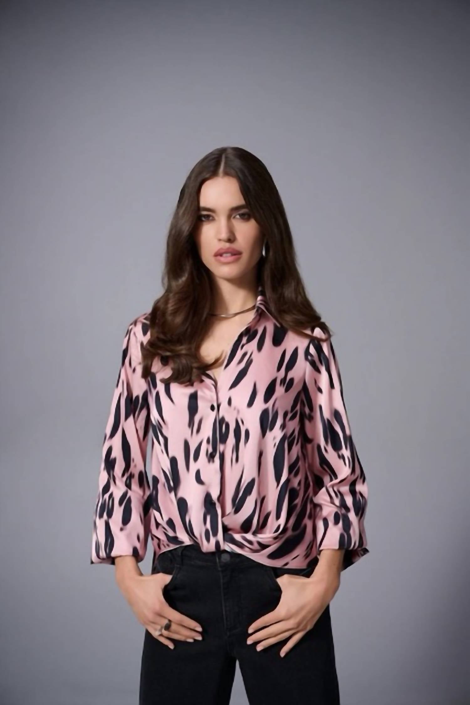 Joseph Ribkoff - Recycled Satin Animal Print Draped Top