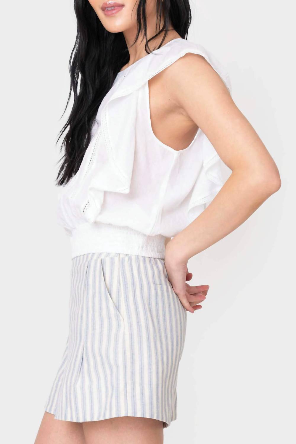 Elan - Ruffle Sleeve Detail Smocked Blouse