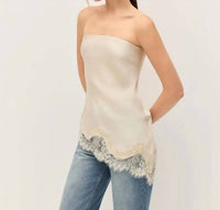Elodie - Lacey Strapless Satin Top