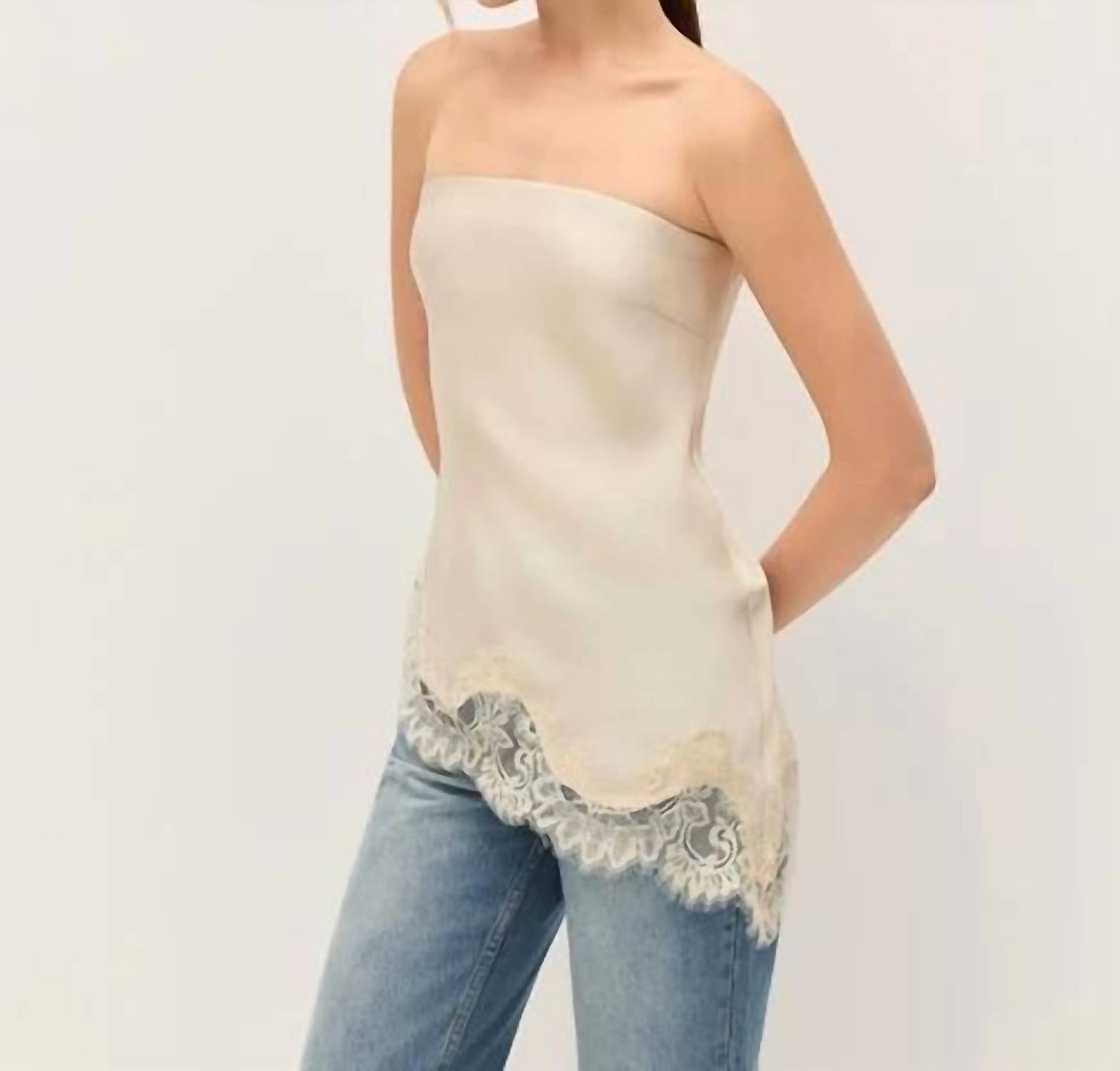 Elodie - Lacey Strapless Satin Top