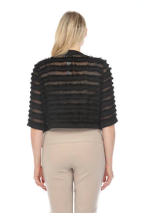 Joseph Ribkoff - Striped Sheer Fringe 3/4 Sleeve Cropped Cover-up