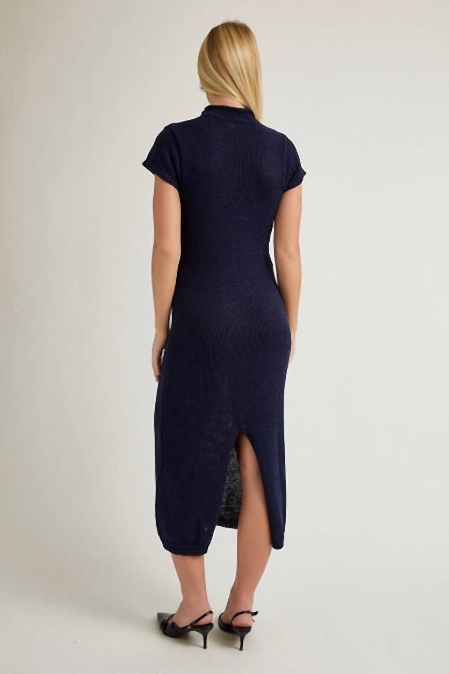 LE LIS Heidi Midi Sweater Dress in navy - women's dress - detail view