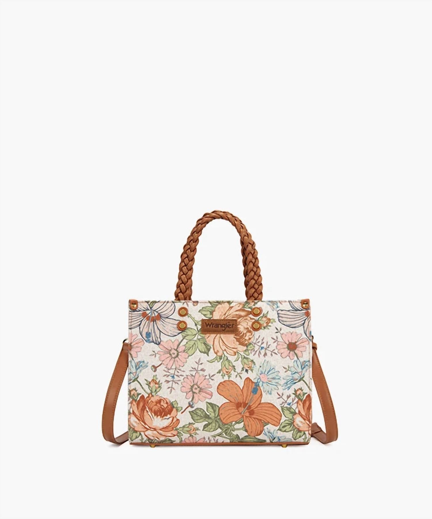 Wrangler - FLORAL PRINT BRAIDED HANDLE TOTE BAG