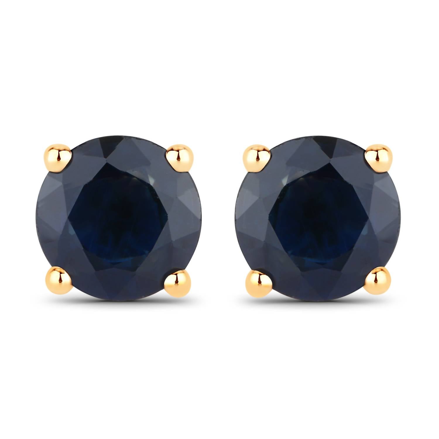 Diana M Jewels Women's Round Natural Blue Sapphire Stud Earrings (1.70 Ct) - Classic in 14k yellow gold - women's jewelry