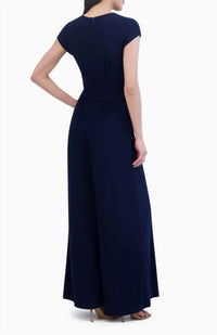 VINCE CAMUTO Twist Front Jersey Jumpsuit in navy - women's pants - detail view