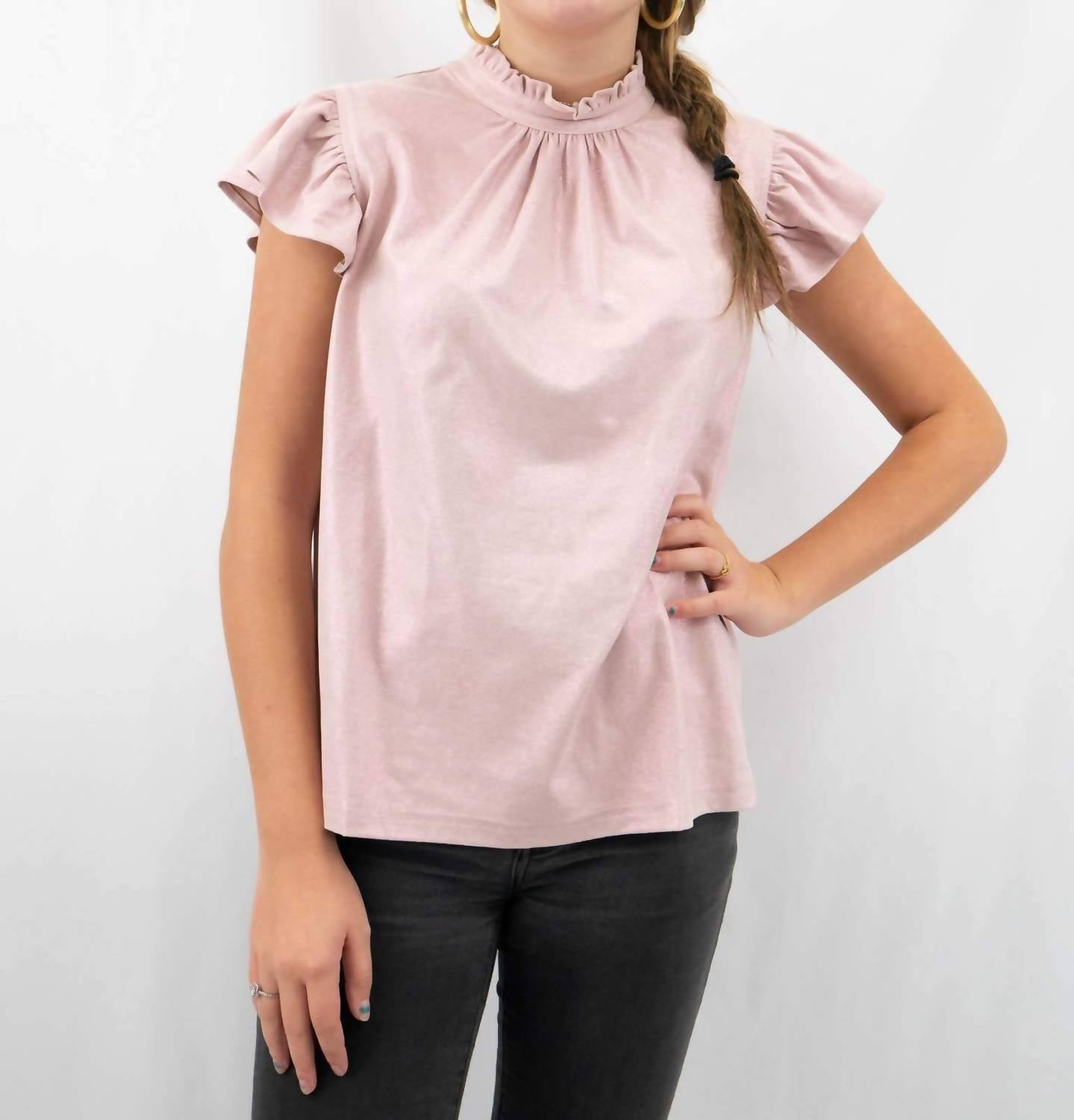 Voy - Ruffle Sleeve Suede Top