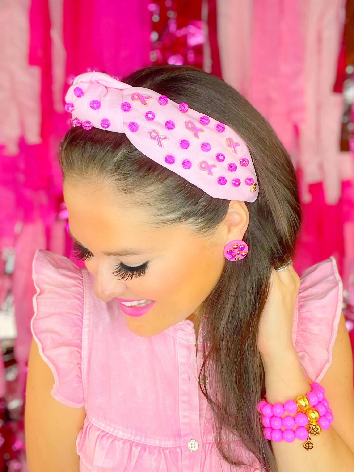 Brianna Cannon - Women's Breast Cancer Awareness Headband With Stones And Charms