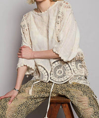 Pol - Round Neck Short Sleeve Floral Embroidery Top