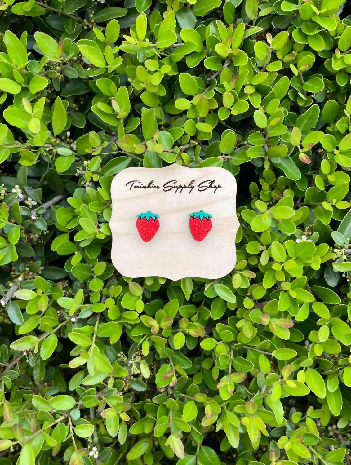 White Label - Women's Wooden Strawberry Studs Earrings