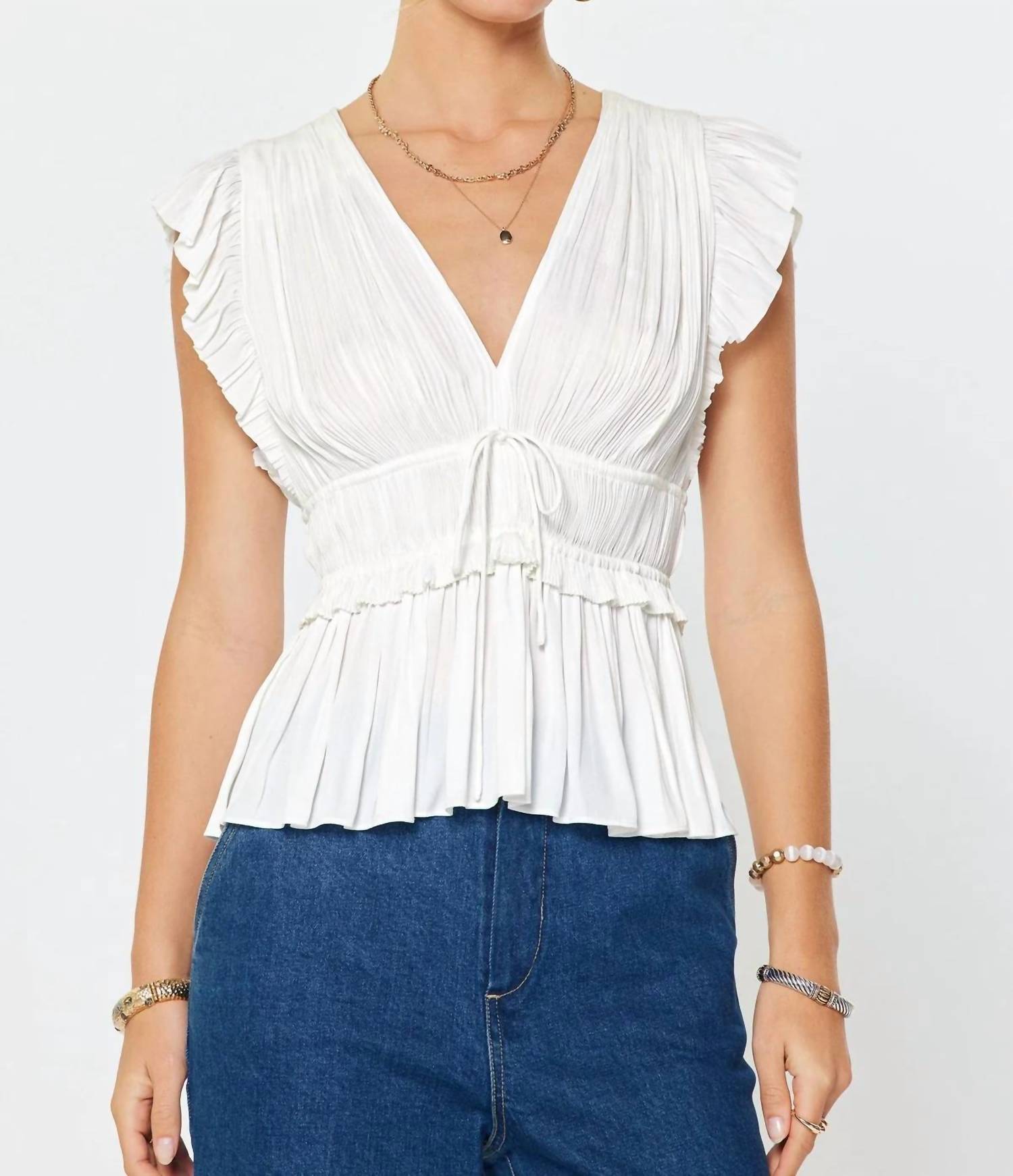 Current Air - Pleated Peplum V-Neck Blouse