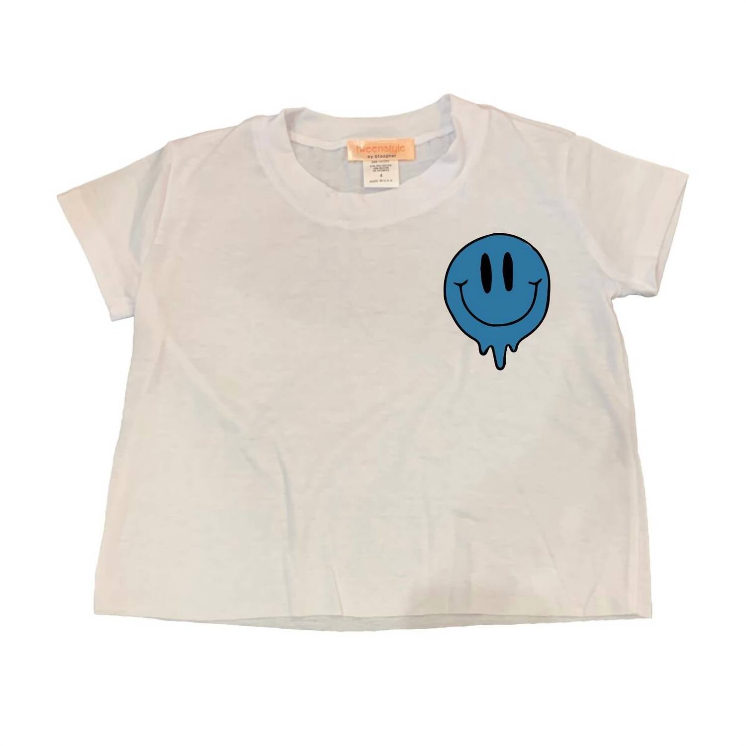 Tweenstyle Girl's Small Drippy Smile Print On Jersey Short Sleeve Tee in white - kids' t-shirt