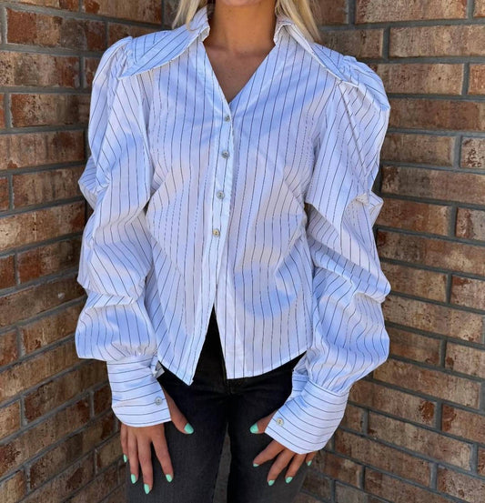 Beulahstyle - Puff Sleeve Pinstripe Shirt